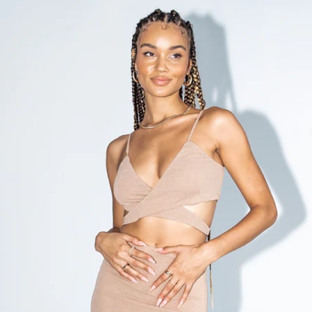 Princess Polly Liam Beige Tie Crop Tank Top US 6